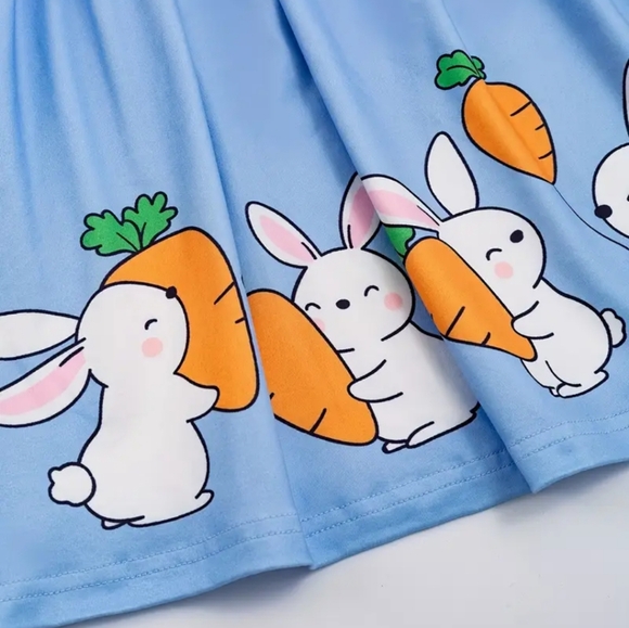 Cute Bunny Rabbit Carrot and Heart Little Girls Easter Shortsleeve Midi‎ Dress - Picture 2 of 2